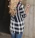 Womens Loose Chiffon Tartan Check Blouse Plaid V Neck Shirt Tops (S, Black)