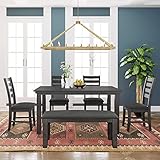 Merax 6 Piece Room Chairs with Bench, Rustic Wood