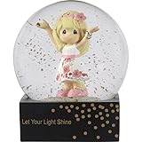Precious Moments Girl in Floral Skirt Let Your Light Shine Resin/Glass Waterball with Gold Glitter, One Size, Multicolor