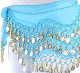 OPCC Belly Dance Hip Skirt Scarf Wrap Belt costume with Rows Gold Coins (blue)