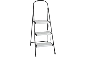COSCO 3-Step Folding Step Stool with Rubber Hand Grip, Black