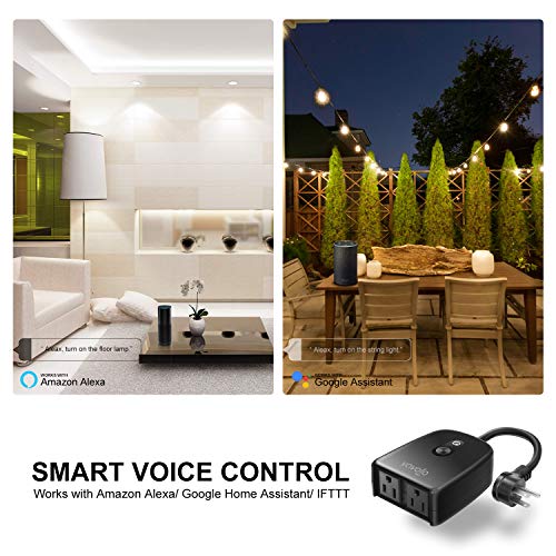 Outdoor Smart Plug WiFi Outlet Waterproof Wireless Power Strip Socket with Timer & Countdown, Compatible with Alexa, Google Home and IFTTT, Remote Control via Smartphone
