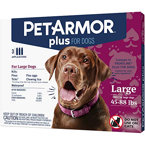 PETARMOR Plus for Dogs Flea and Tick Prevention for Large Dogs (45-88 Pounds), Long-Lasting & Fast-Acting Topical Dog Flea Treatment, 3 Month Supply