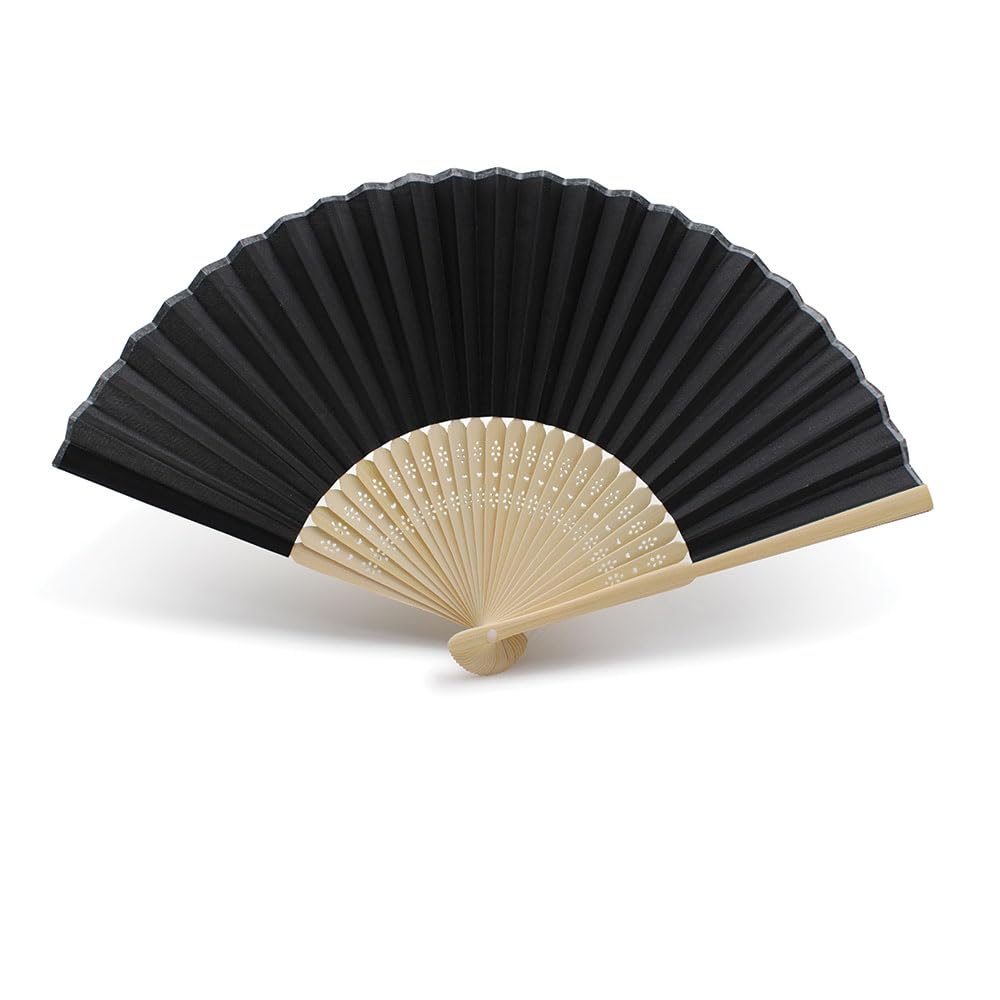 Quality White Fans Made from Fabric and Bamboo – for Weddings, Baptisms, Parties and Outdoor Events (Black, 50 Fans)