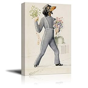 Canvas Wall Art - Dog with Flowers (The Well-Wisher) by Karl Reichert - Giclee Print Gallery Wrap Modern Home Art Ready to Hang - 12x18 inches
