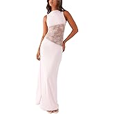 Women Sexy Hollow Out Maxi Dress Sleeveless Backless Lace Pachwork Bodycon Long Dress Y2k Going Out Party