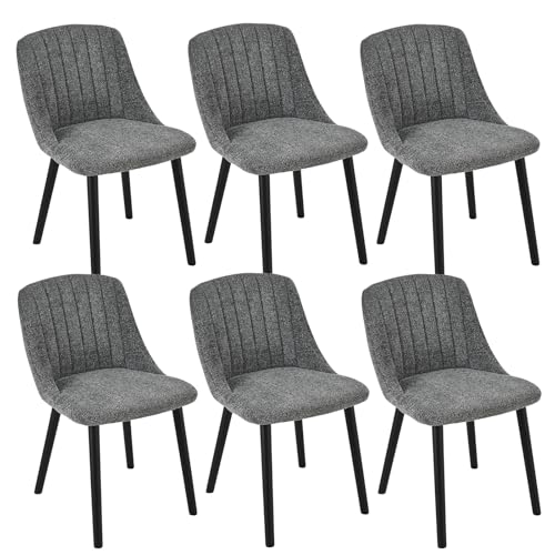 Goeurvant Esszimmerstuhl Grau Holzbeine 6er Set Polsterstuhl Stühle Esszimmer Küchenstuhl Wohnzimmerstuhl aus Chenille für Esszimmer Küche Büro