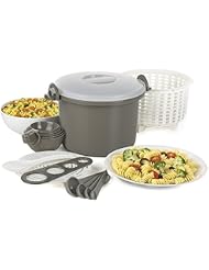 Prep Solutions by Progressive Microwaveable Rice and Pasta Cooker-17 Piece Set Includes Measuring Spoons and Cups, Rice Paddle, Steaming Insert, Pasta Measurer and Locking Lid-12 Cup Capacity BPA FREE