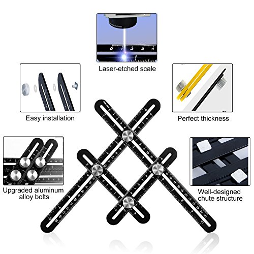 Universal Angularizer Ruler, Tengyes Angle Template Tool - Full Metal Multi Angle Measuring Ruler Angleizer Template Tool - Upgraded Aluminum Alloy Multi Functional Ruler