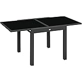 Outsunny 63" Extendable Outdoor Dining Table Patio Table with Aluminum Frame and Tempered Glass Tabletop, Black