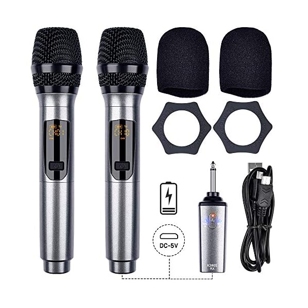 LEKATO Kabelloses Mikrofon, Mikrofone mit 30 Stunden Laufzeit für Karaoke,wiederaufladbar,Dual-Handmikrofon aus Metall zum Singen,schnurloses Mikrofonset für DJs,Gesang,Reden,Kirche,Party, Hochzeit – Bild 8