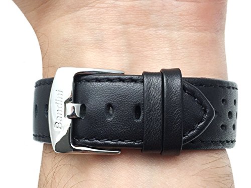 Extra Long (XL) 20mm Black GT Rally Perforated Genuine Leather Watch Strap Band, with Stainless Steel Buckle