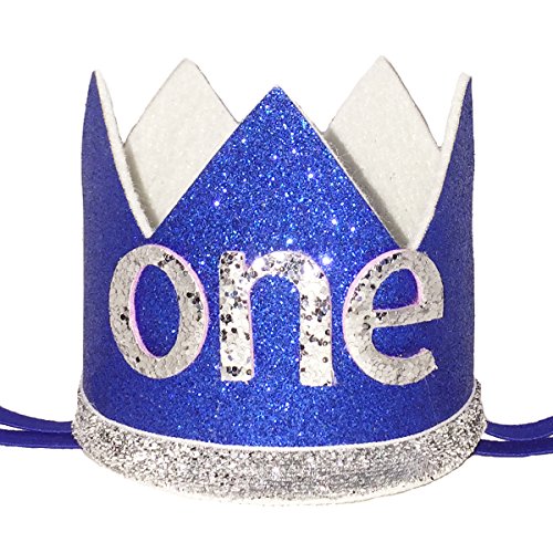 Maticr Glitter Baby Boy First Birthday Crown Number 1 Headband Little Prince Princess Cake Smash Photo Prop (Royal & Silver One)