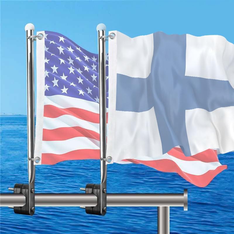 Photo 1 of 2 Pieces Adjustable Flag Pole Universal Pole Stand, 12" x 18" Stainless Steel Clamp on Boat Pole Kit Rail Mount No Drilling Required (No Flag) 1