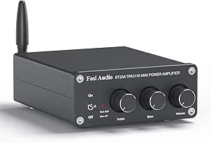Fosi Audio BT20A Bluetooth 5.0 Stereo Audio 2 Channel Amplifier Receiver Mini Hi-Fi Class D Integrated Amp 2.0 CH for Home Speakers 100W x 2 with Bass and Treble Control TPA3116 (with Power Supply)