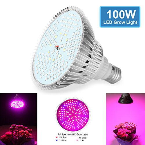 Outcrop Innovations 100w Indoor LED Grow Light Bulb for Growing Plants, Vegetables, and Flowers - 150 Individual LEDs Full Spectrum PAR with E27 Base for Hydroponics Greenhouses Indoor Gardening