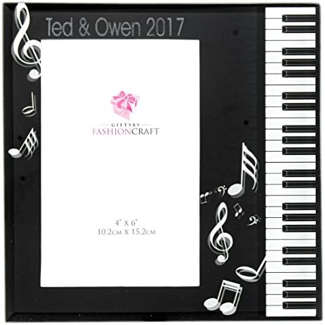Personalized Laser Engraved Bevelled Glass Music Design Photo Frame - Holds 4" x 6" Photo