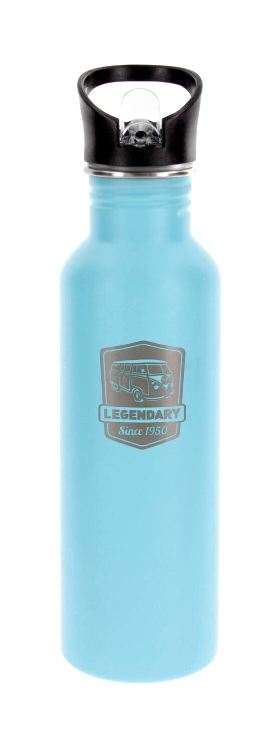 BRISA VW Collection - Volkswagen Stainless Steel Drinking Bottle with Lettering & Vintage Logo in T1 Bus Design (750 ml/25.4 fl oz/Vintage Logo/Turquoise)