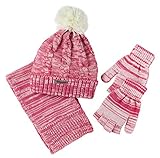 Sportoli Women's and Girls' Kids 3-Piece Cable Knit Cold Weather Accessory Set Warm Fleece Lined Pull On Hat Scarf and Gloves