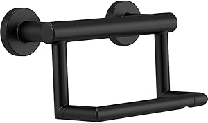 DELTA FAUCET 41550-BL Decor Contemporary Toilet Paper Holder with Assist Bar, Matte Black