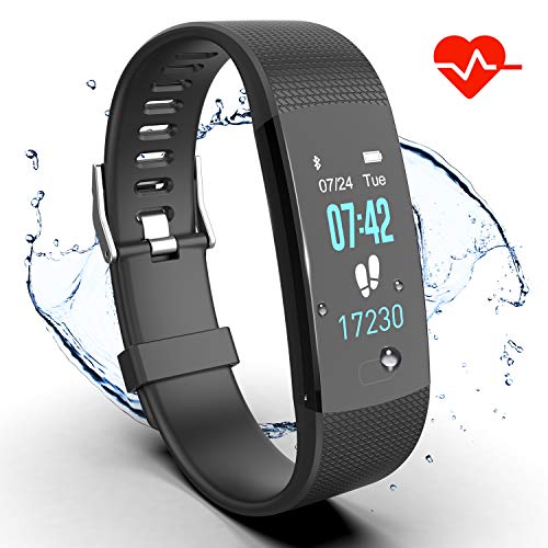 Apirka Fitness Tracker HR, Activity Tracker Watch with Heart Rate Monitor, IP67 Waterproof Pedometer. Sleep Monitor, Step Counter, Calories Counter for Android & iPhone (Pure Black)