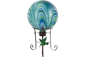 YELENEW 10" Diameter Gazing Ball with 8.5" Metal Stand Indoor Outdoor Glass Globe Sphere Festive Decor Yard Ornament Gazing Balls for Garden,Home,Lawn,Patio,Porch,Birthday Gift for Women(Green)