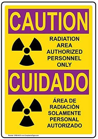 Amazon Co Jp 放射線警告ラベル 英語とスペイン語イエローメタルサイン 屋外 錆びない Uv保護 耐候性 アルミニウム ホーム キッチン