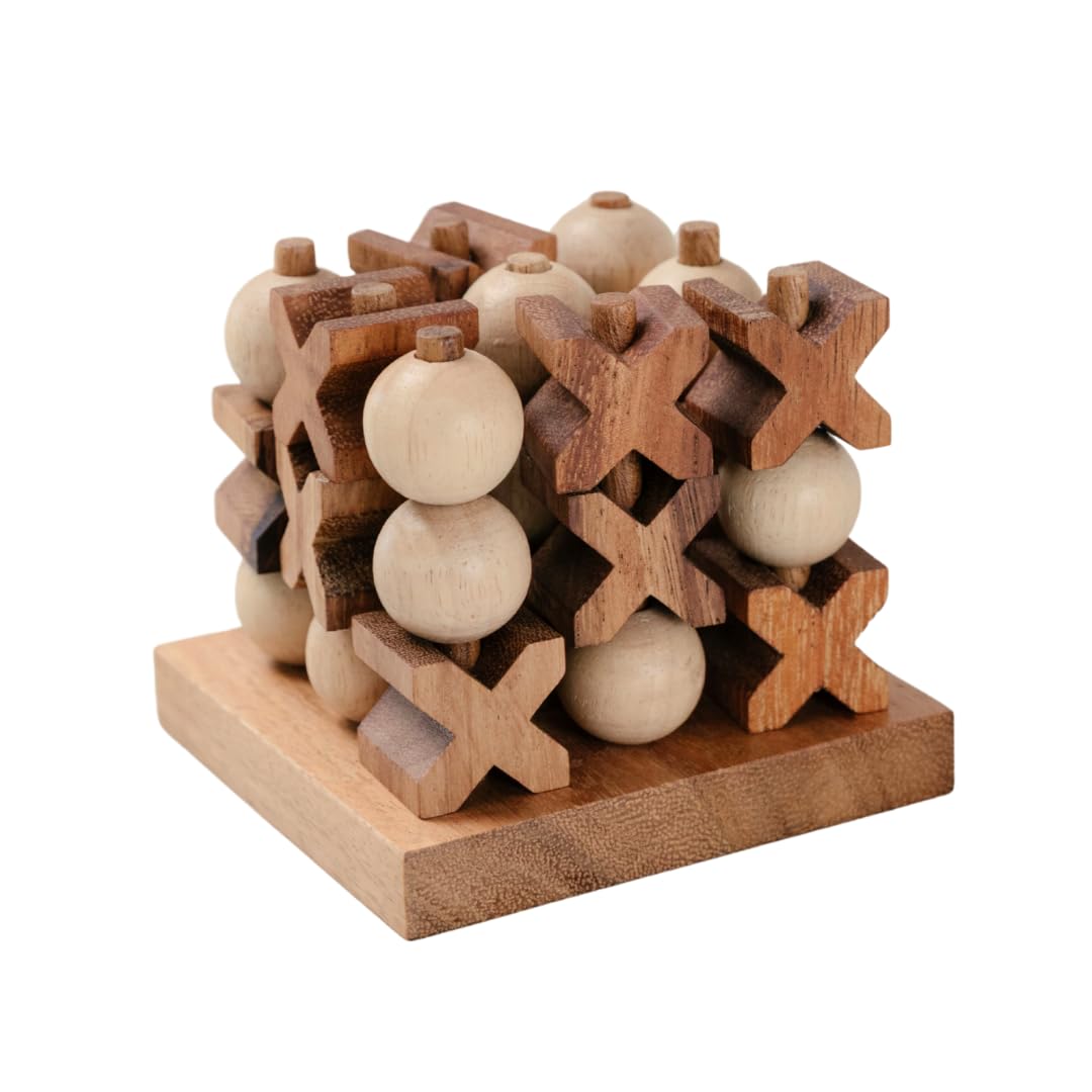 3D Tic Tac Toe XOXO Wooden: Traditional Strategic Wood Table Game for Adults Coffee Decor Unique Classic Gift Stocking Filler Strategy Game for Mind STEM Educational Family Table Game