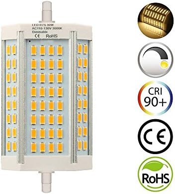 Updated R7S 118mm Dimmable LED Light Bulb Lamp 30W Replace 200W 270 Degree Beam Angle AC 110V-130V 3000K Warm White Professional Indoor Outdoor LED Light (R7S 118mm)