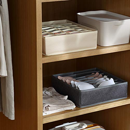 Stylifing Foldable Cloth Storage Box Closet Dresser Drawer Organizer Soft Fabric Baskets Bins Containers Divider for Panties,Underwear, Ties,Bras, Socks, Lingerie(Beige-16 Cells) - Thumbnail 6
