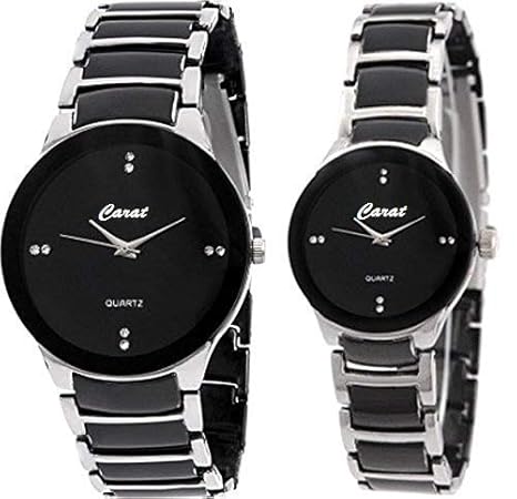 HK Global Fashion Unisex Analogue Quartz Round Shaped Black Dial Leather Belt Couple Watch(Pack of 2) HKGL - 1036
