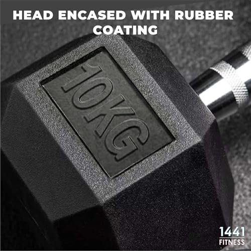 1441 Fitness Hex Dumbbell Set, Rubber Coated Cast Iron Hex Dumbbells for Strength Training, Full Body Workout and Home Gym Exercise, Strength Lifting Equipment (2.5 Kg to 50 KG)