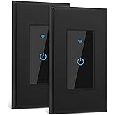 Smart Switch 2.4GHz WiFi Light Switch 2Pack Compatible with Alexa and Google Home, Single Pole, Needs Neutral Wire (Black)