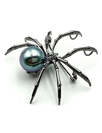 DREAMLANDSALES Victorian Style Mother of Pearl Body and Micro Pave Spider Brooches Pins Silver Tone