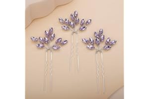 Teyglen 3pcs Bridal Crystal Hair Pins Rhinestones Hair Pieces Simple Purple Crystal Wedding Hair Pins Handmade Hair Accessories for Women Bride Girls (Purple)