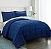 HIG 3pc Down Alternative Comforter Set - All Season Reversible Comforter with Two Shams - Quilted Duvet Insert with Corner Tabs - Box Stitched - Breathable, Soft (Full/Queen, Navy/Light Blue)