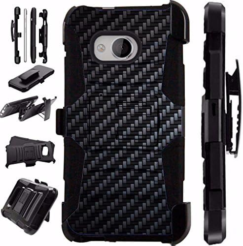 For HTC U11 Life Case / HTC U 11 Life Case Armor Hybrid Case Silicone Cover Kick Stand LuxGuard Holster (Black Carbon Fiber Print)