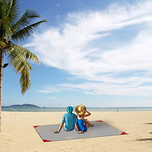 Rockjame Beach Blanket Outdoor Picnic Blanket Compact Pocket Waterproof Ground Cover Sand Proof Crawling Mat 78”x59” with Carabiner Tent Pegs for Travel, Hiking, Camping, Festival, Sports - Thumbnail 5