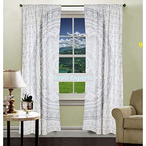 Krati Exports Bohemian Beautiful Ombre Color Mandala Curtain Panels (Silver)