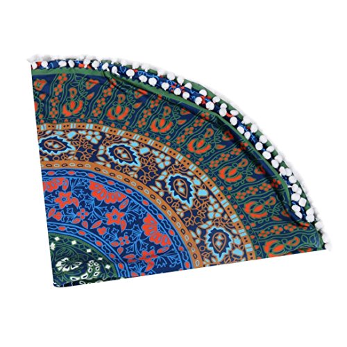 KMG Kimloog Round Pillow Cover, Decorative Mandala Pillow Sham, Indian Bohemian Ottoman Poufs, Outdoor Cushion Cover, Pom Pom (B) - Thumbnail 2