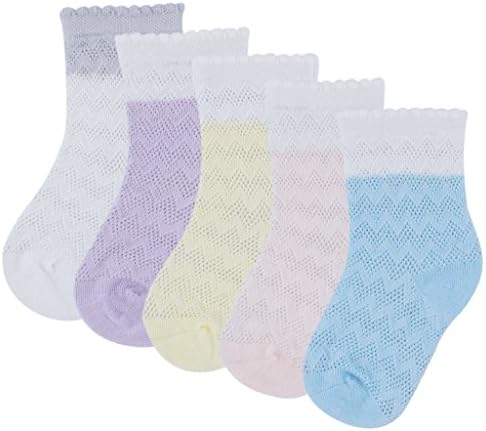 Baby Socks for Summer Girls Boys Mesh Thin Breathable Cotton Pointelle Socks 5 Pack Set (XS, newborn 0-6 months, Pink Assorted-B)