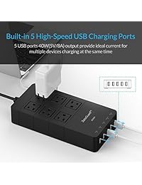 De Franja De 6 Port USB estación de carga y protector de sobretensión, Negro Blanco