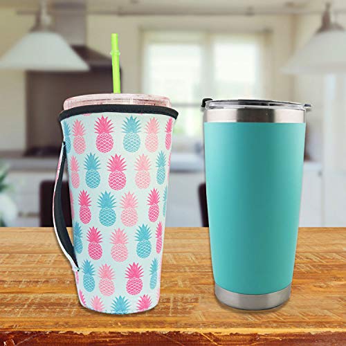 F-Five Reusable Iced Coffee Cup Sleeve Neoprene Insulated Sleeves Cup Cover Holder Idea for 30oz - 32oz Tumbler Cup,Trenta Starbucks,Large Dunkin Donuts (Only Cup Sleeves) (Pineapple) - Thumbnail 5