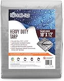 10x12 Heavy Duty Tarp, Waterproof Plastic Poly 10 Mil Thick Tarpaulin with Metal Grommets Every 18 Inches - for Roof, Camping, Outdoor, Patio. Rain or Sun (Reversible, Silver and Brown) (10 x 12 Foot)