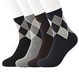 INWECH Men's Thick Winter Socks-Argyle Crew Cotton Socks Inculding 4 Pairs