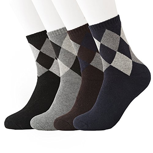 INWECH Men's Thick Winter Socks-Argyle Crew Cotton Socks Inculding 4 Pairs