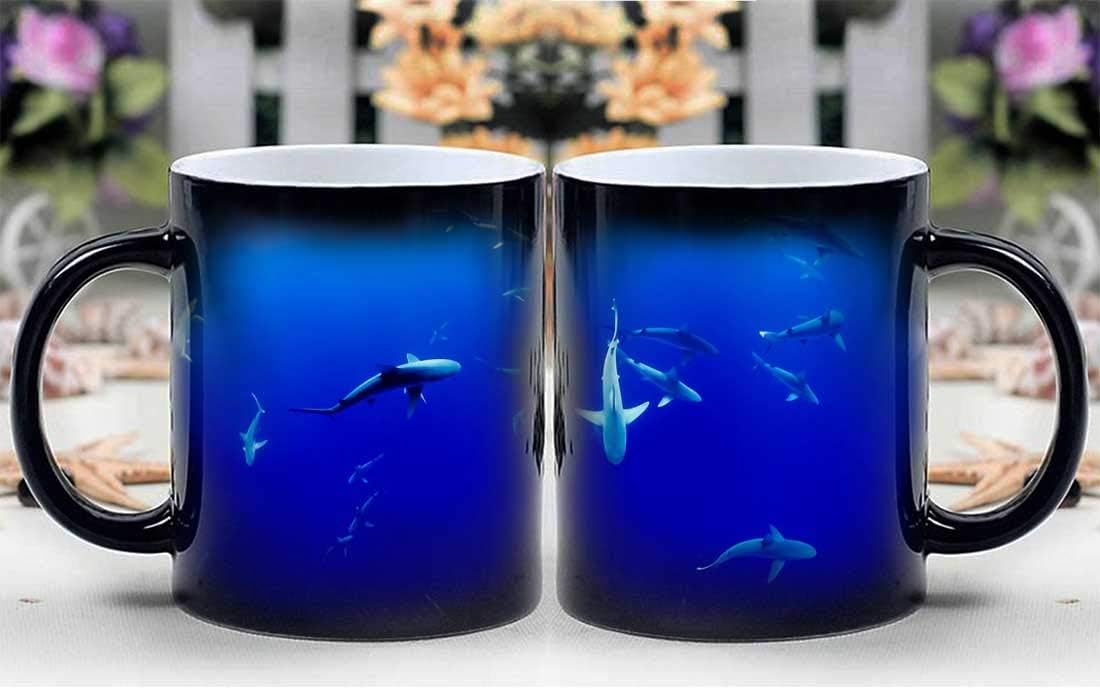 Personalized Gifts Heat Changing Magic Coffee Mug - Animal Aquarium Fish Ocean Sea Sharks Swimming