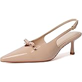 Mostrin Kitten Heels for Women Pointed Toe Pumps Patent Leather Low Heel Slingback Heels with Buckle Dress Shoes for Dating Party Working