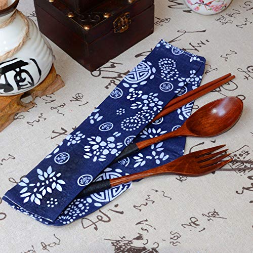 Buyanputra Portable Travel Eatting Accessory Wooden Chopsticks Spoon Fork with Storage Pouch - Thumbnail 3