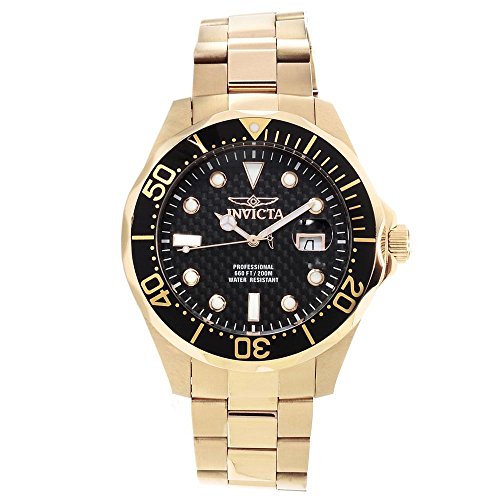Invicta Men's 14356 Pro Diver Black Carbon Fiber Dial 18k Gold Ion-Plated Stainless Steel Watch